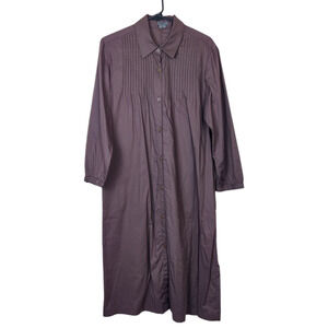 M0851 Made in Canada Lightweight Cotton Shirt Midi Dress Brown Small Pintuck